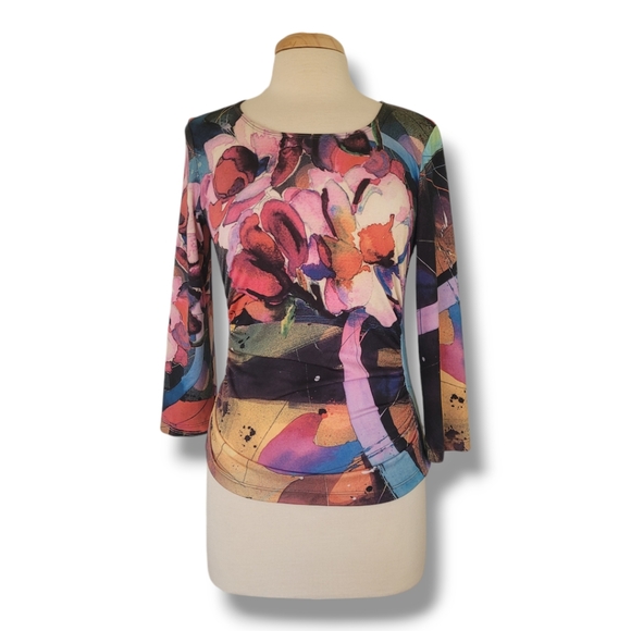 Boho Chic Scoop Neck Art Inspired 3/4 Sleeve Fitted Top. Size S - Picture 1 of 9